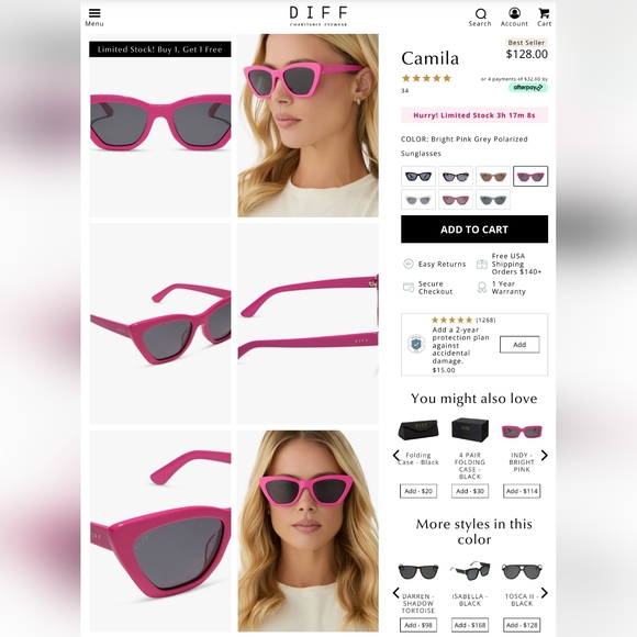 Diff Eyewear Pink and Black Sunglasses Modern Design